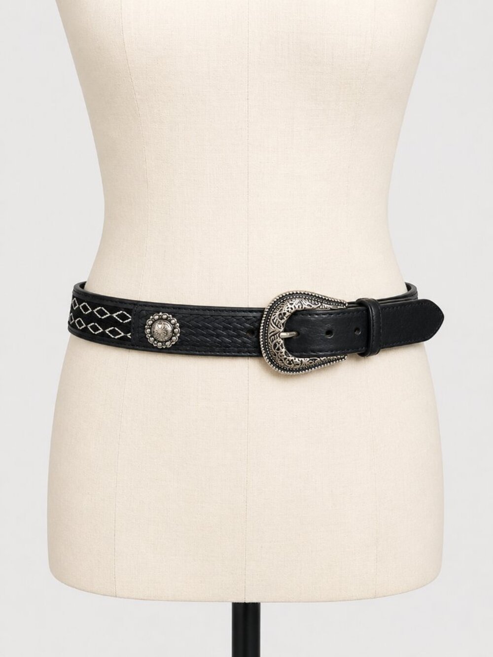 Ralph Lauren VTG '89-'95 Western Basketweave Leather Belt Silver Size 30 NWOT